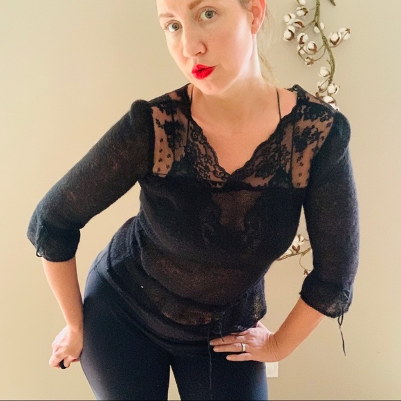 Free People Black Sweater with Lace Yoke - Picture 6 of 6